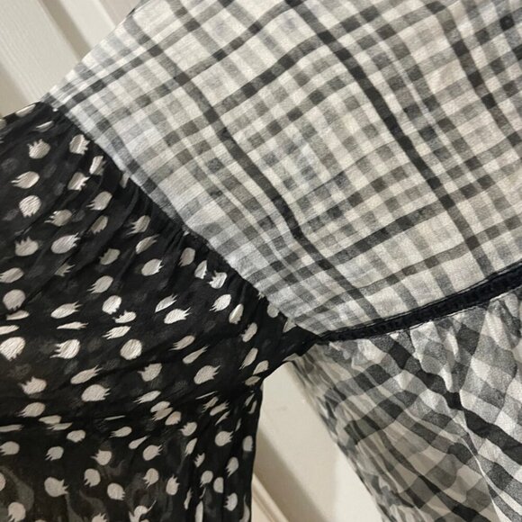 BL-NK BLOUSE MIRANDA PEASANT MONOCHROMATIC BLACK/WHITE SHEER PRINT Sz S BADDIE - Picture 14 of 16